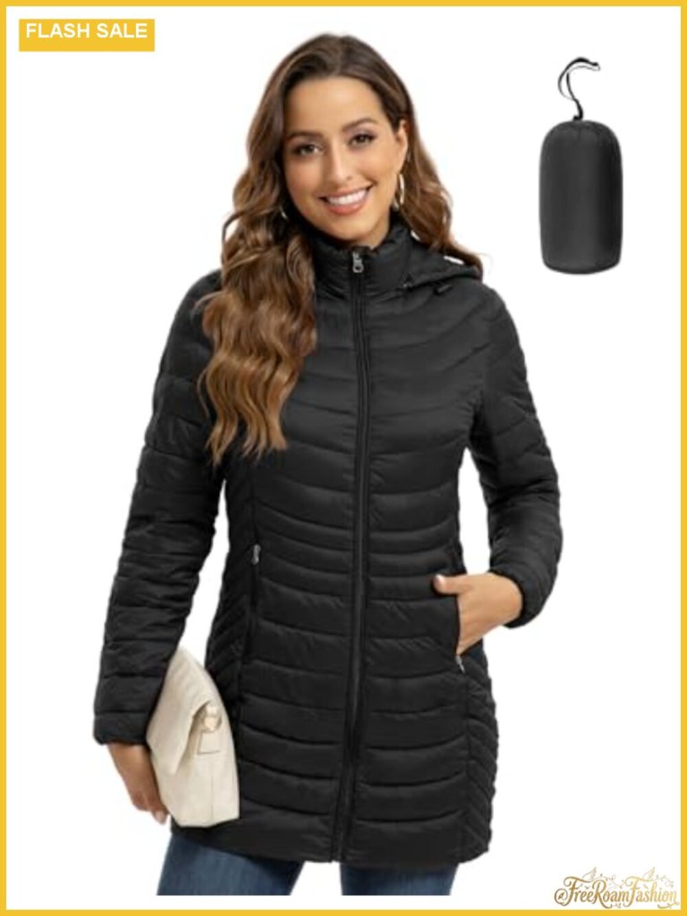 Packable Puffer Jacket Hooded Lightweight Quilted Travel Long Coat